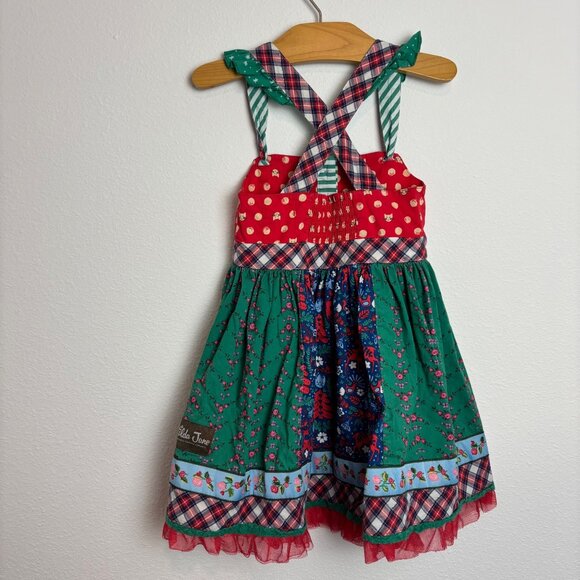 Matilda Jane Girls Holiday Pinnie Size 4 Red/Green/Blue Cotton Blend Adjustable - Picture 4 of 6